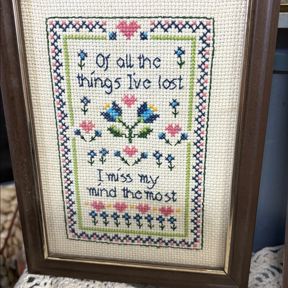 Handcrafted Cross-Stitch Wall Plaque - Pastel Floral